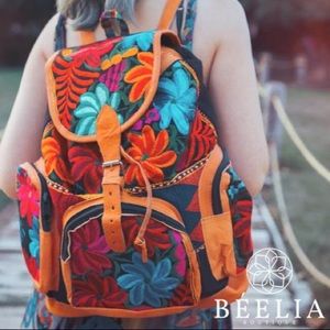 Mexican Embroidered Backpack Leather 